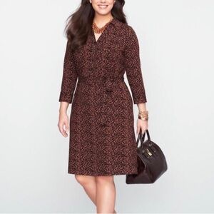 Talbots shirt dress animal print a-line tie waist dress. Size L